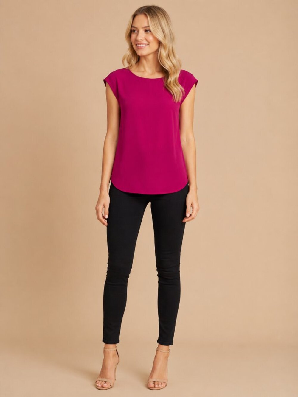 2/$30 Banana Republic Cuffed Cap Sleeve Pullover Blouse Berry Small #A2520